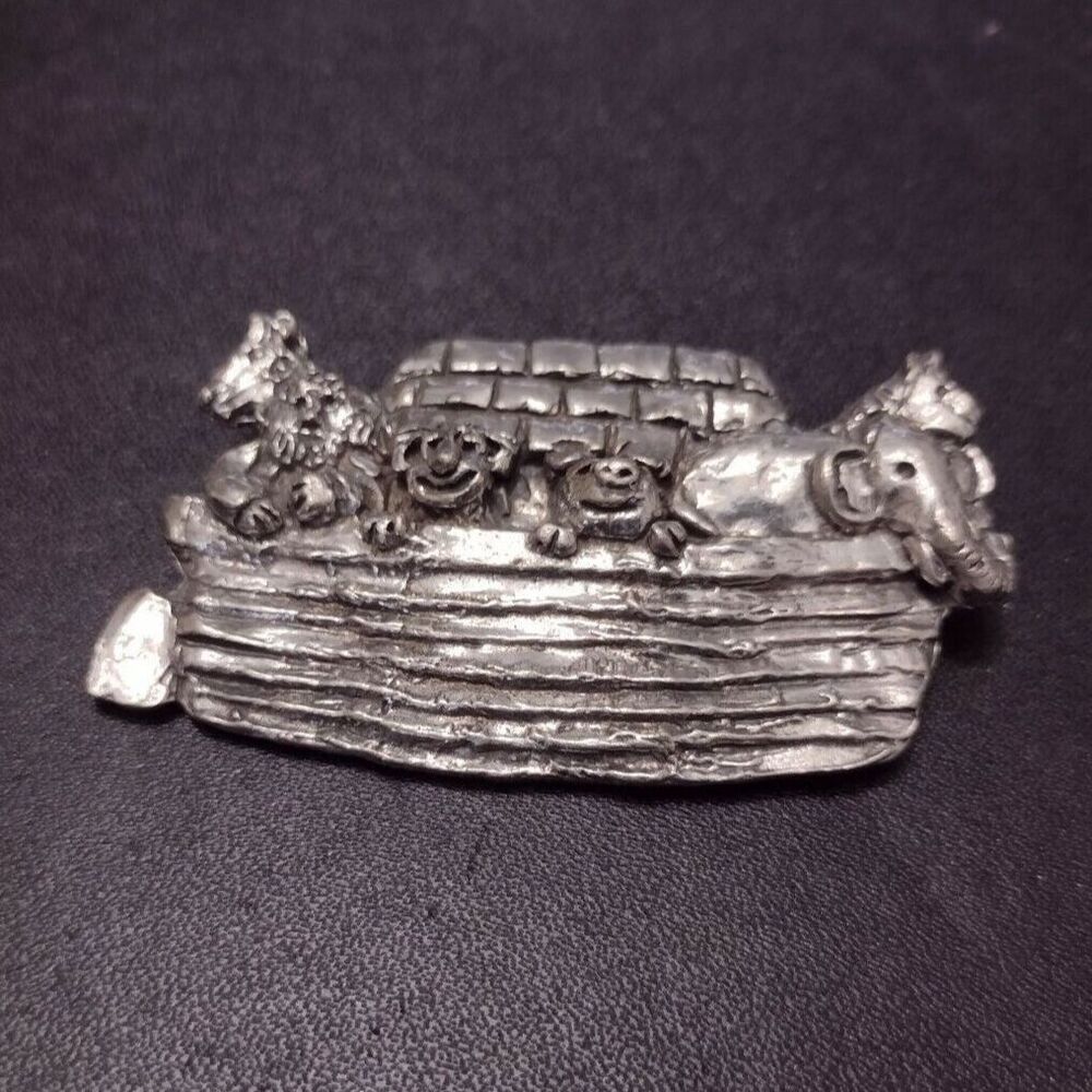 Sheridan vintage silver tone pewter Noah's ark brooch